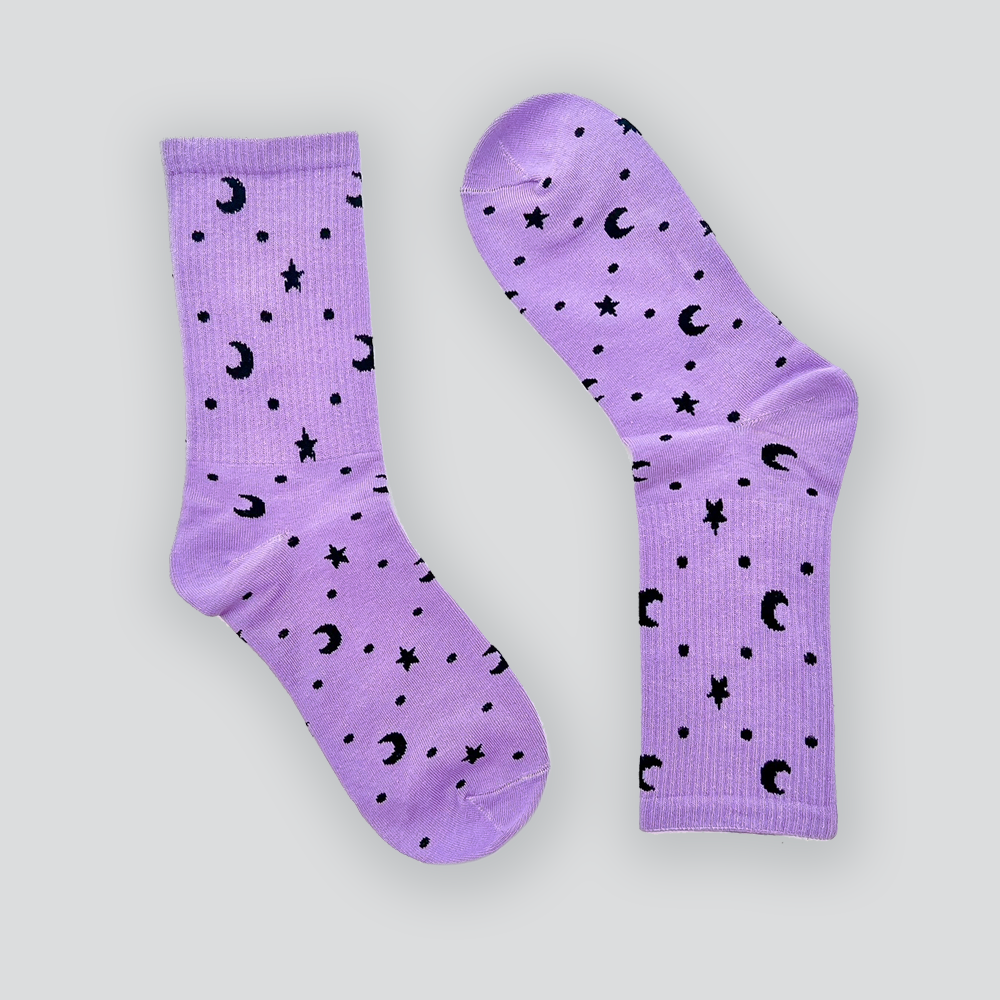 Star & Moon Patterned Socks – Lilac