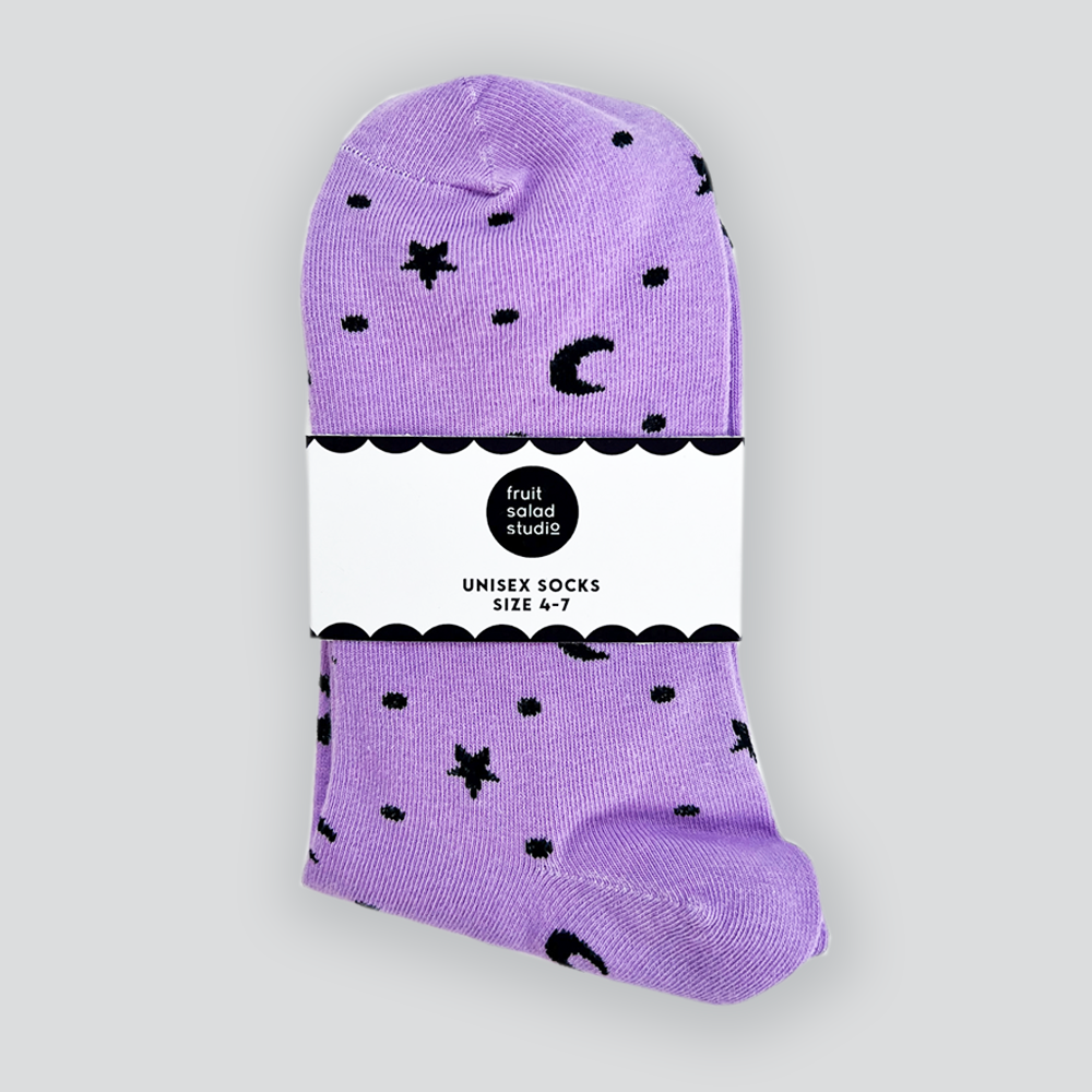 Star & Moon Patterned Socks – Lilac