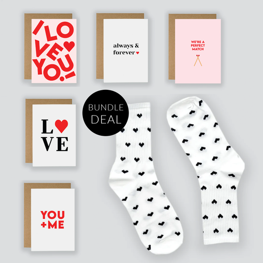 Mini Black & White Heart Socks & Card - Fruit Salad Studio