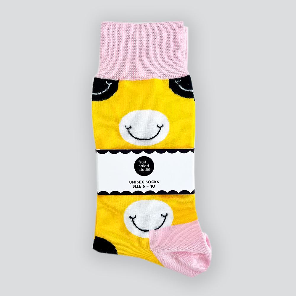 Yellow Smiley Print Socks