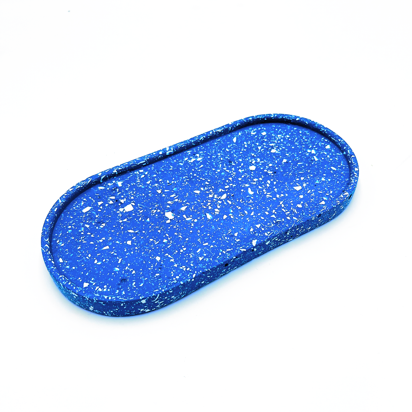 Large Blue & White Jesmonite Terrazzo Oval Tray