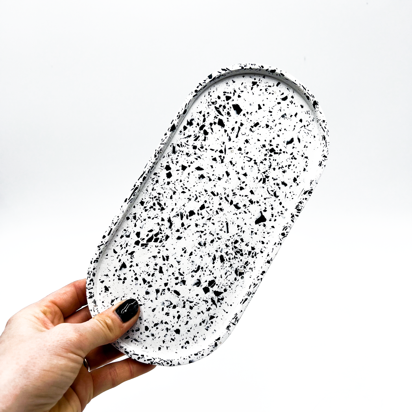 Large White & Black Jesmonite Terrazzo Oval Tray