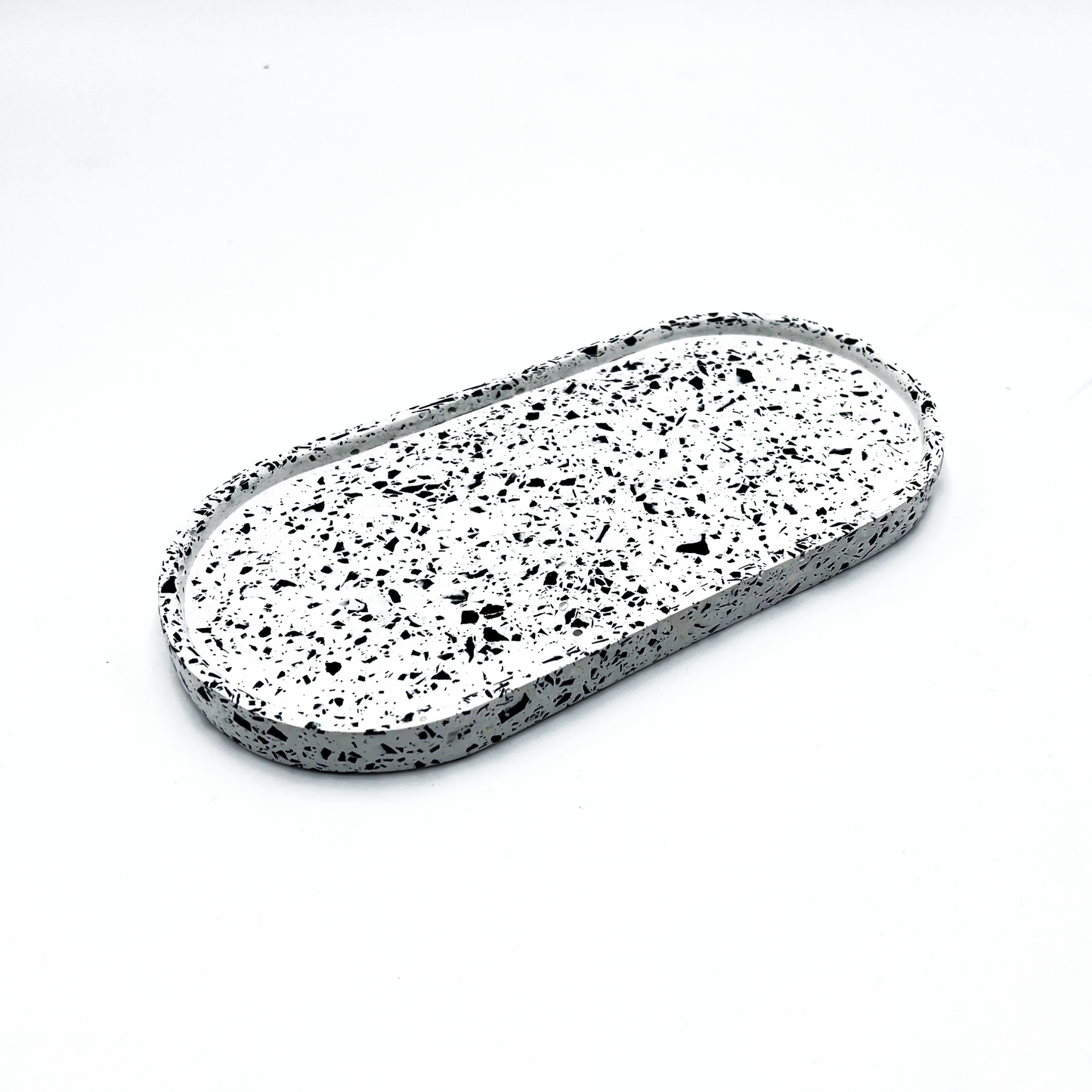 Large White & Black Jesmonite Terrazzo Oval Tray