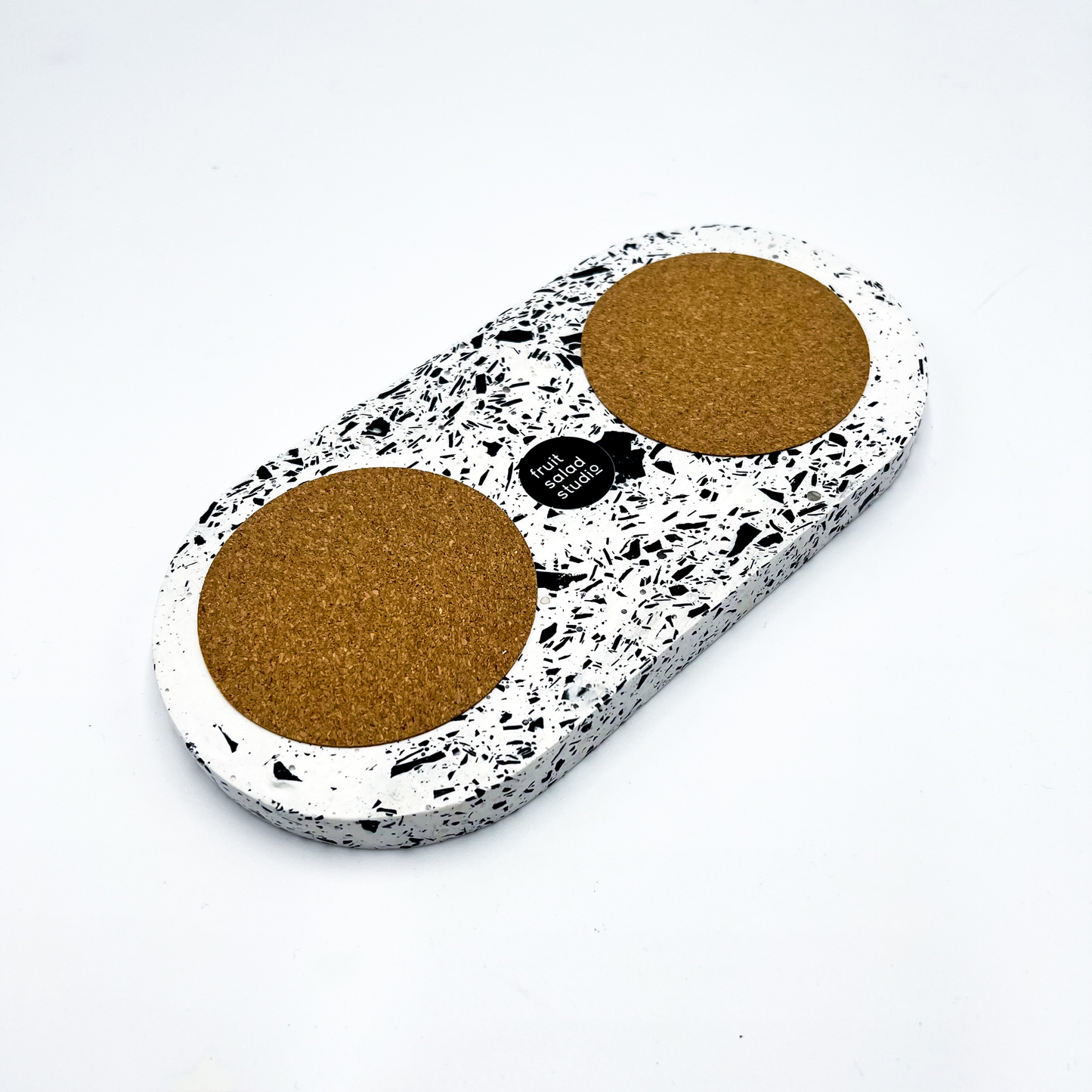 Large White & Black Jesmonite Terrazzo Oval Tray