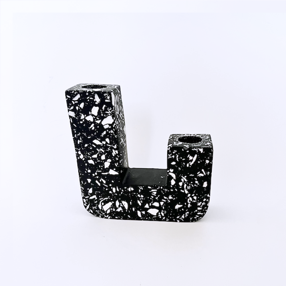 SAMPLE SALE Terrazzo Double Candle Holder Black