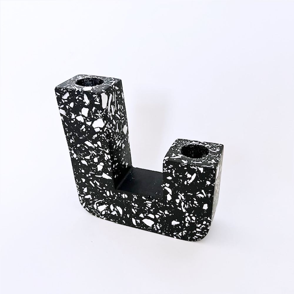 SAMPLE SALE Terrazzo Double Candle Holder Black