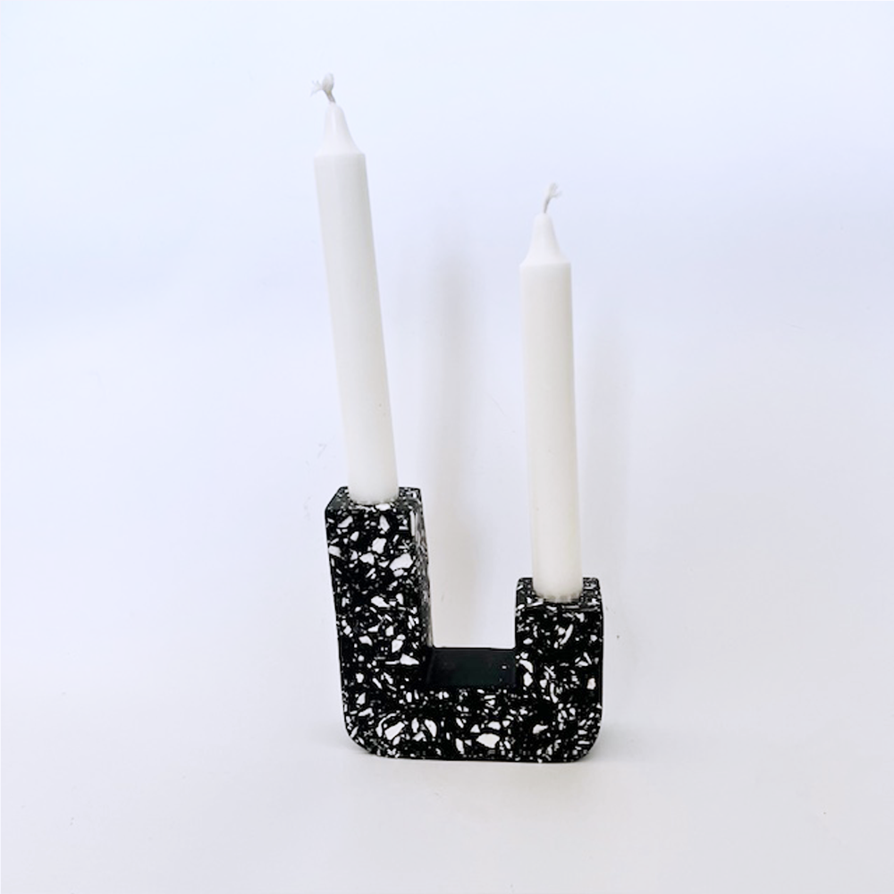 SAMPLE SALE Terrazzo Double Candle Holder Black