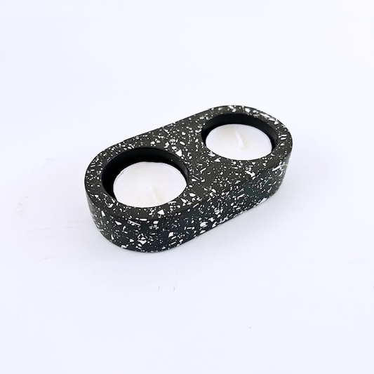 SAMPLE SALE Terrazzo Double Tea Light Candle Holder Black