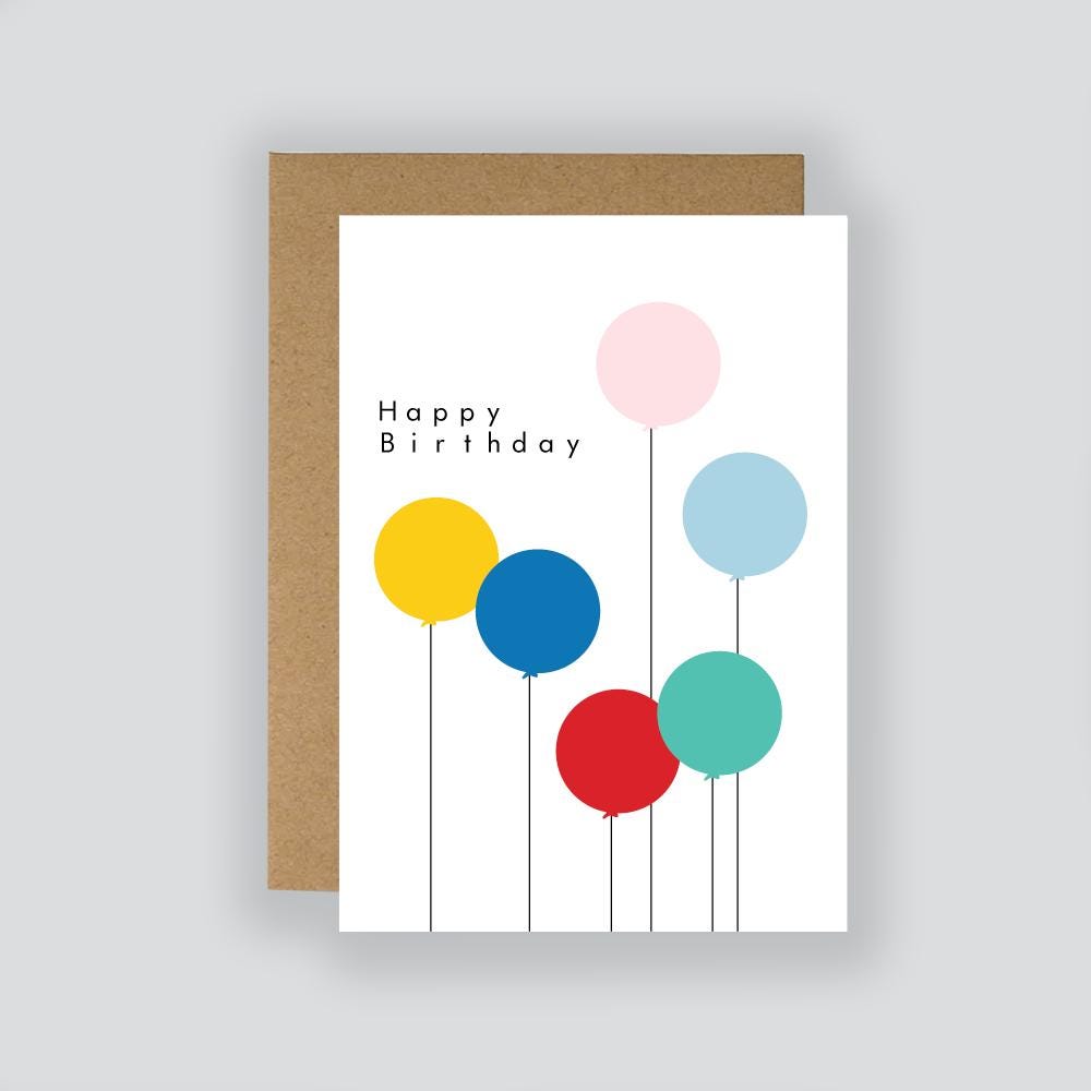 Happy Birthday Bright Balloon Birthday Card / Birthday Card / Modern Card / Alternative Card / Card For Him / Card For Her / Blank Card