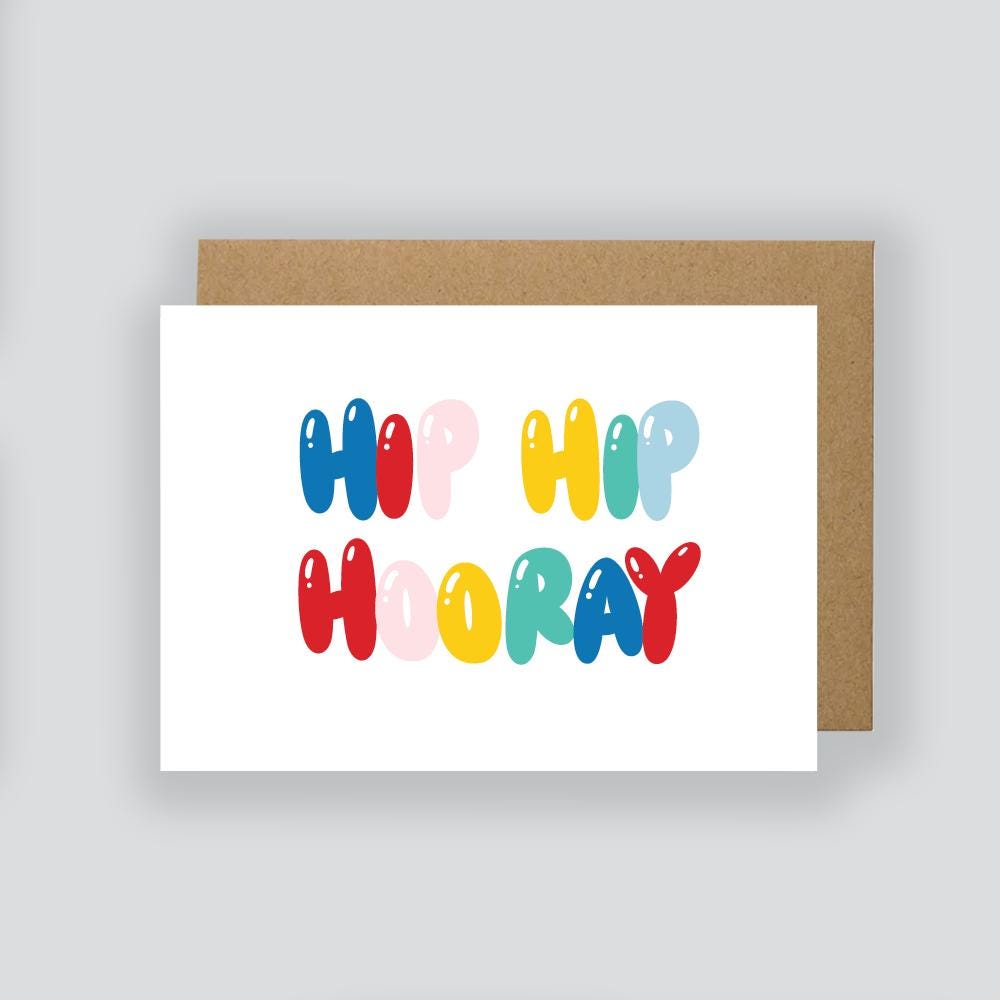 Hip Hip Hooray Balloon Birthday Card / Birthday Card / Modern Card / Alternative Card / Card For Him / Card For Her / Blank Card