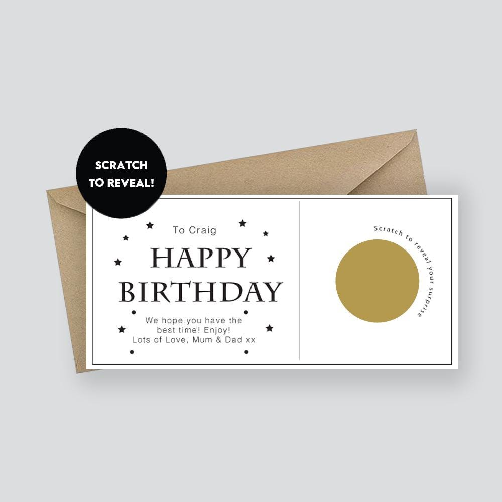 Personalised Birthday Scratch Card Surprise Gift / Celebration Scratch Card / Surprise Gift / Surprise Scratch Reveal Ticket / Scratch Card