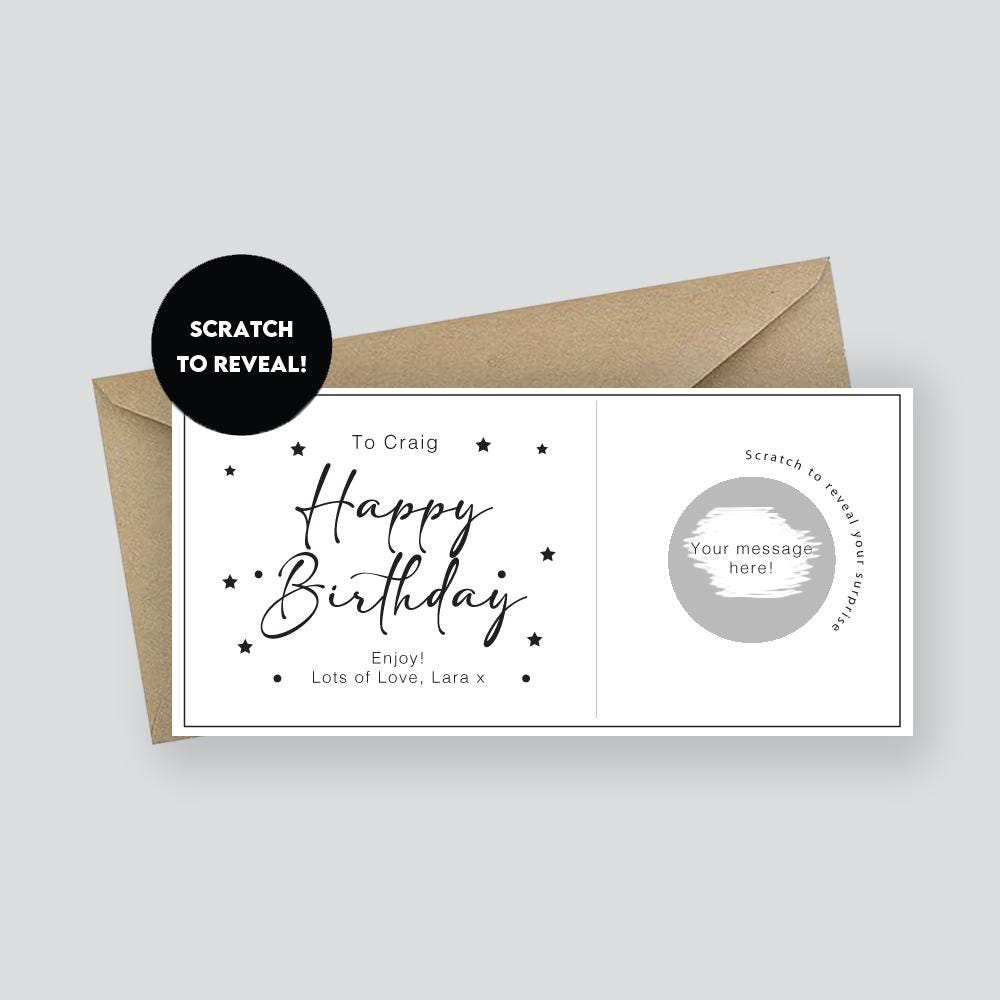 Personalised Birthday Scratch Card Surprise Gift / Celebration Scratch Card / Surprise Gift / Surprise Scratch Reveal Ticket / Scratch Card