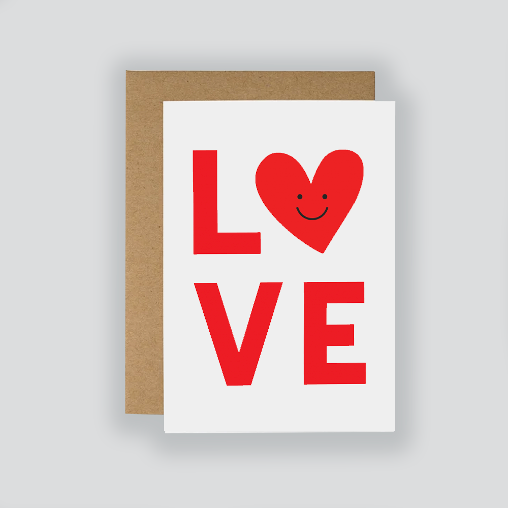 Love Text & Heart White Card