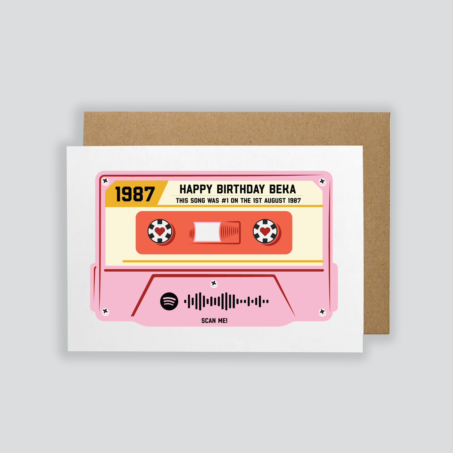 Personalised Spotify Cassette Tape Card Pink