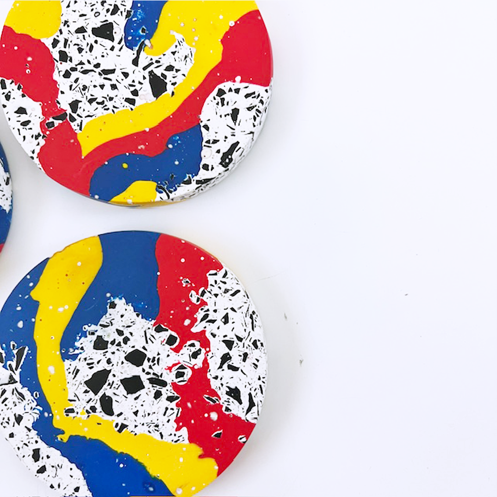 SAMPLE SALE Blue / Red / Yellow Terrazzo Coasters / Set Of 3