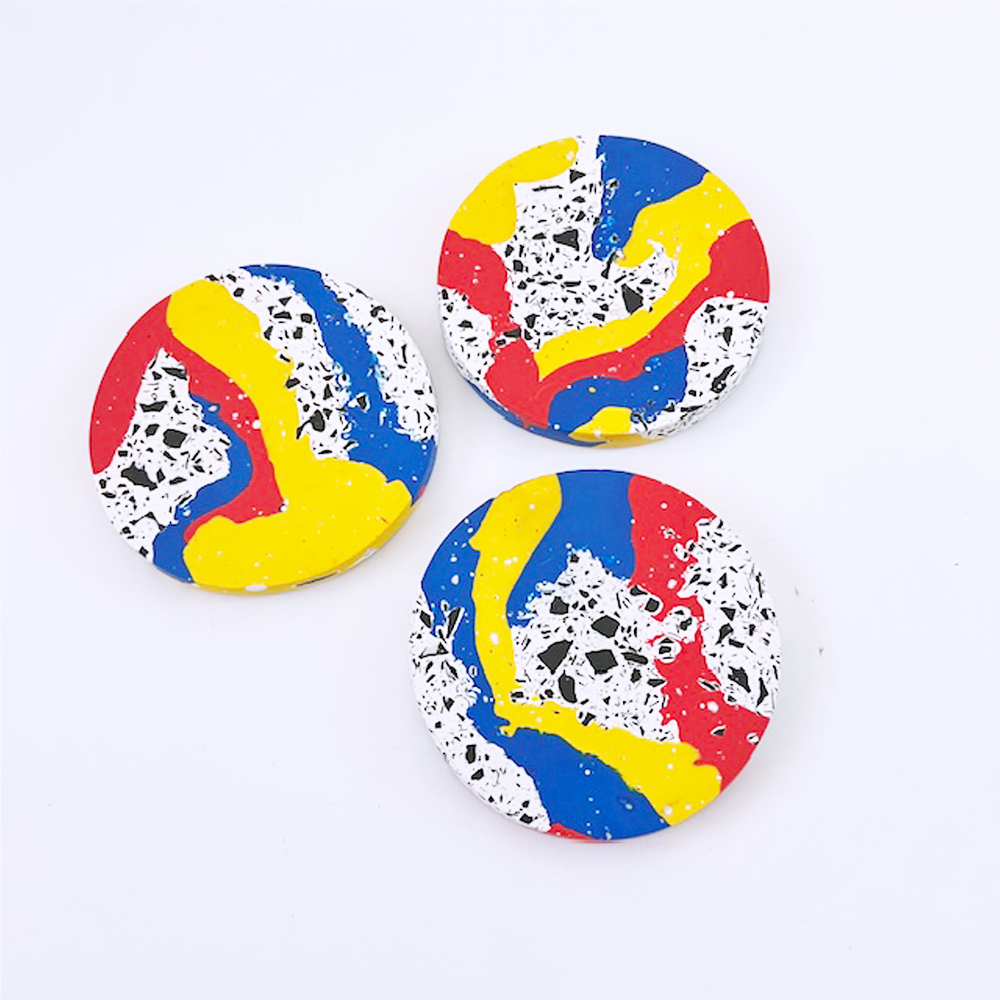 SAMPLE SALE Blue / Red / Yellow Terrazzo Coasters / Set Of 3