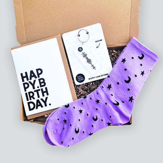 Happy Birthday Mini Box - Purple Socks - Fruit Salad Studio