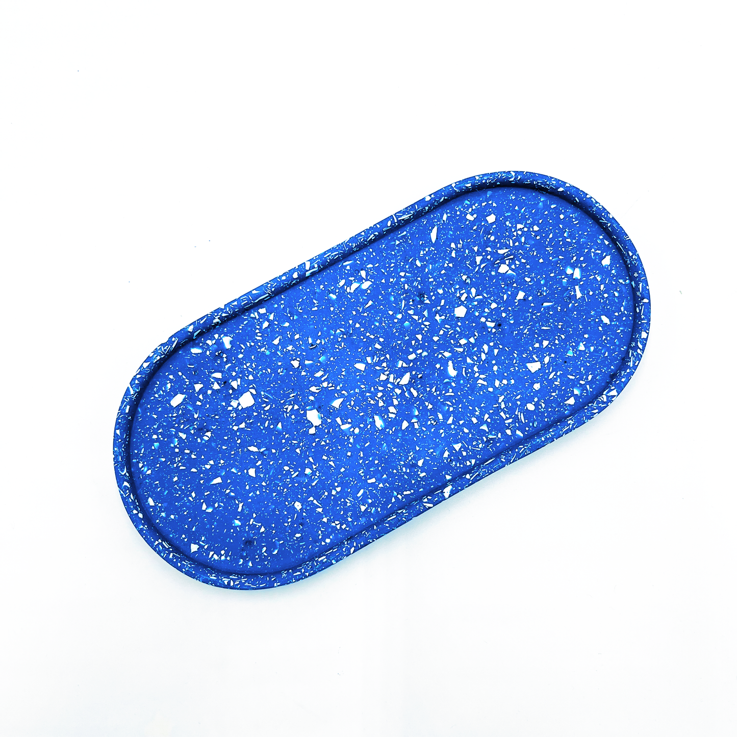 Large Blue & White Jesmonite Terrazzo Oval Tray