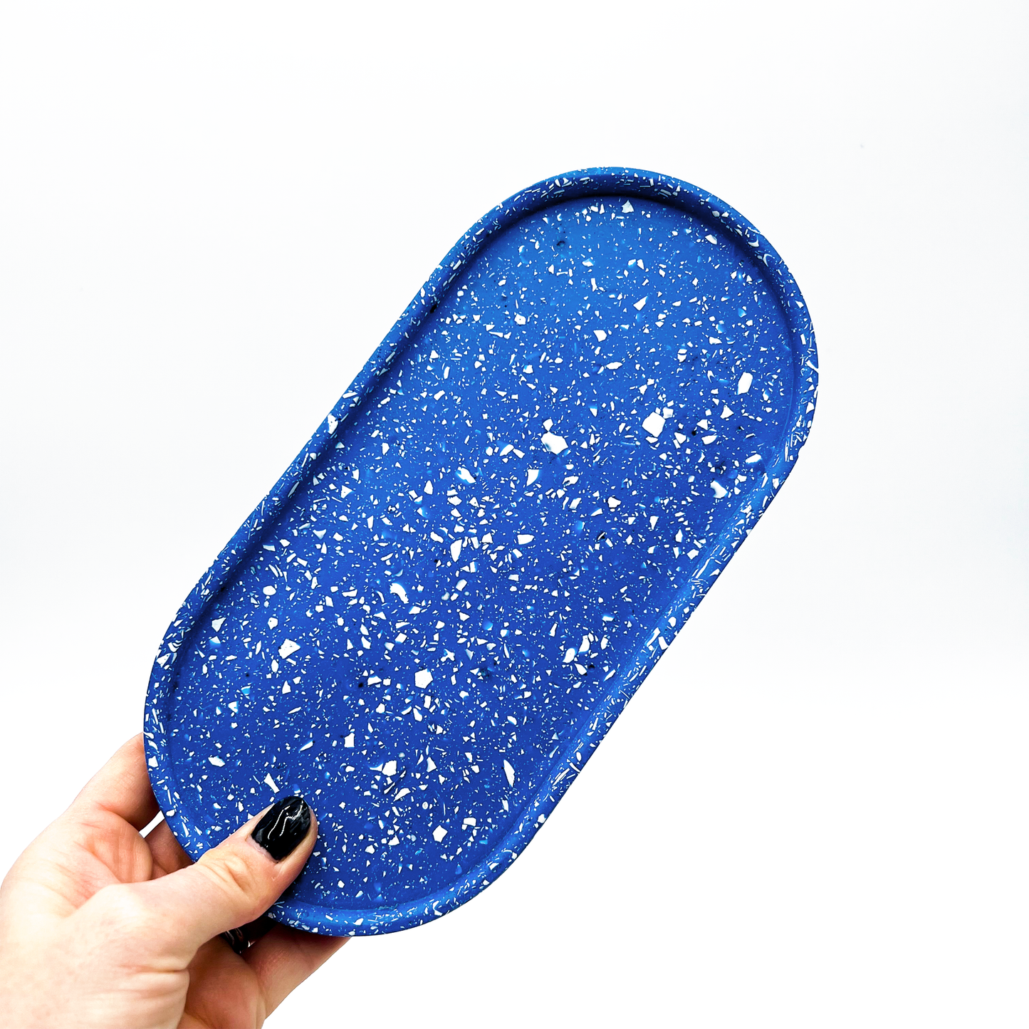 Large Blue & White Jesmonite Terrazzo Oval Tray