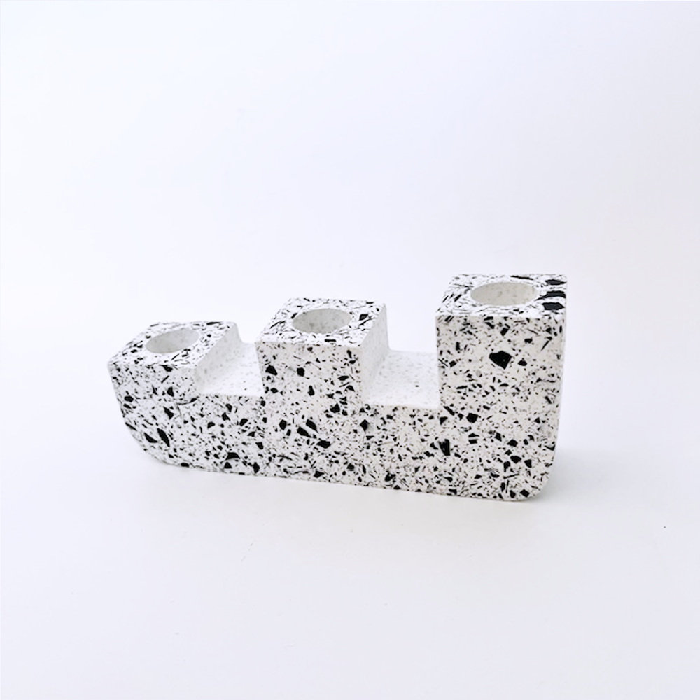 SAMPLE SALE Terrazzo Triple Candle Holder White