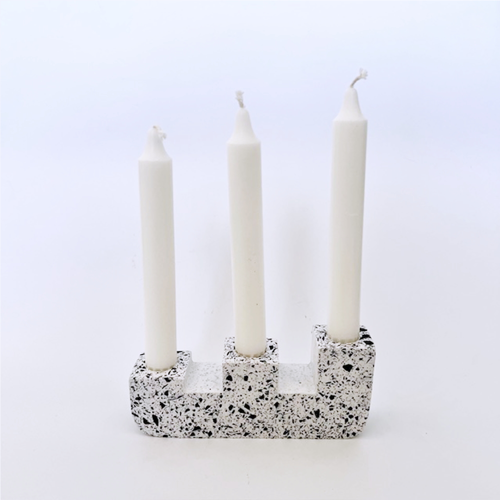 SAMPLE SALE Terrazzo Triple Candle Holder White