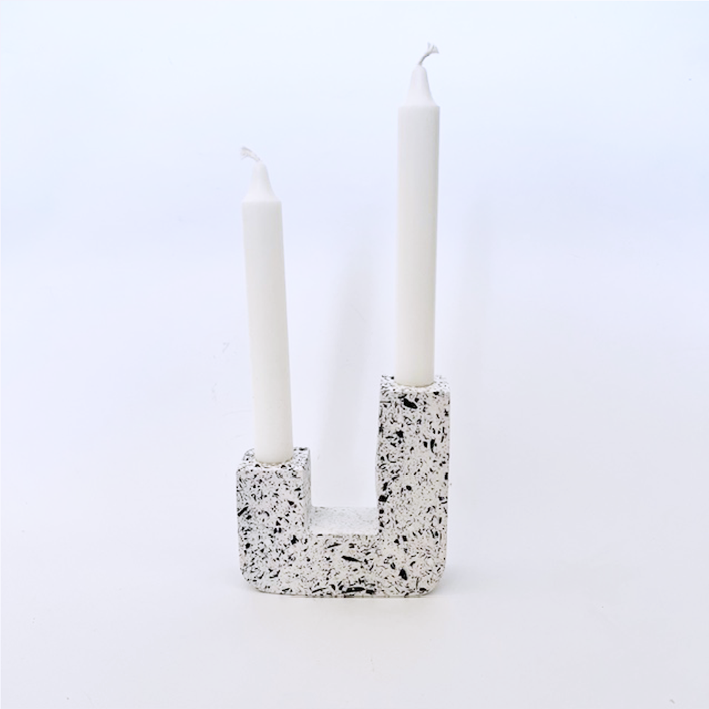 SAMPLE SALE Terrazzo Double Candle Holder White