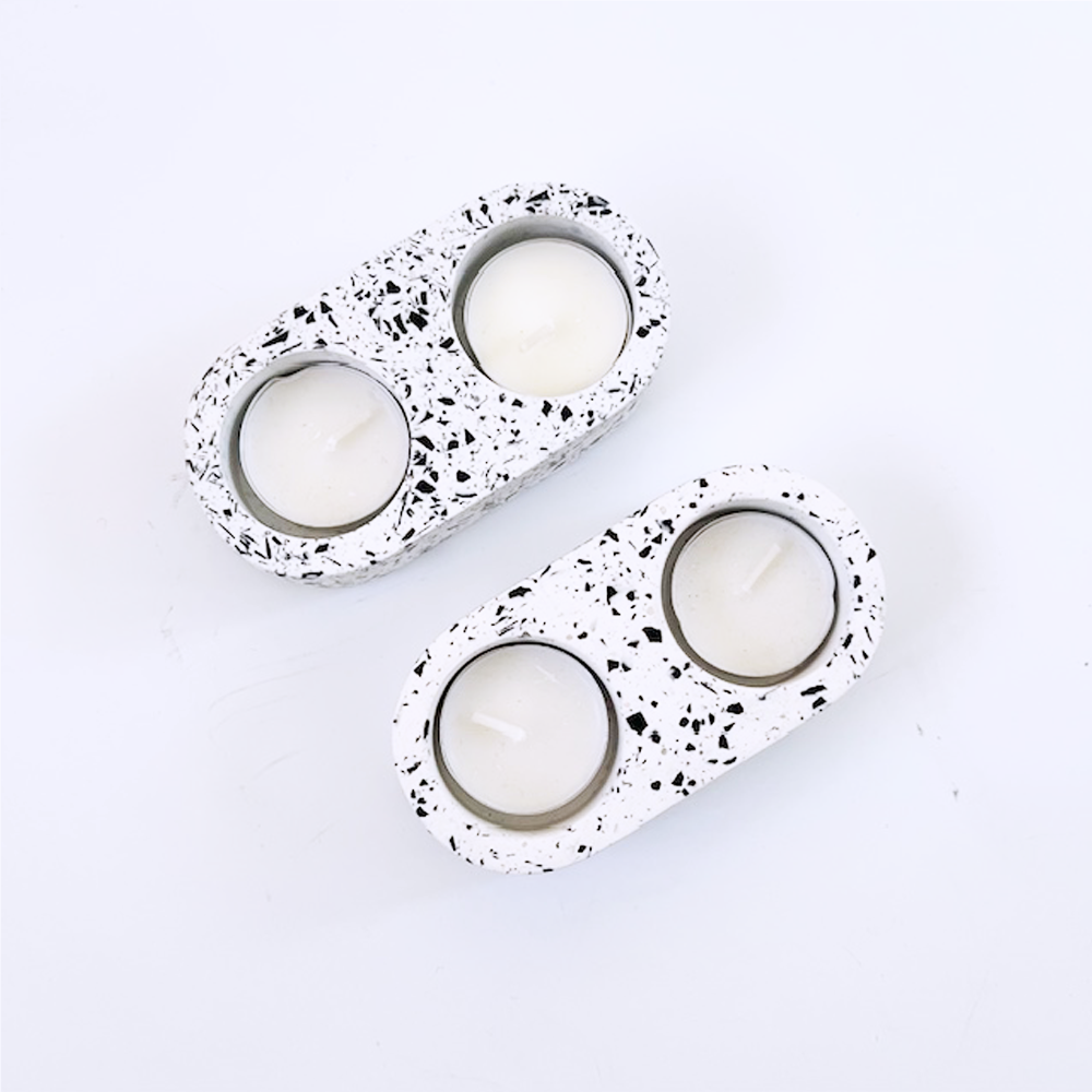 SAMPLE SALE Terrazzo Double Tea Light Candle Holder White