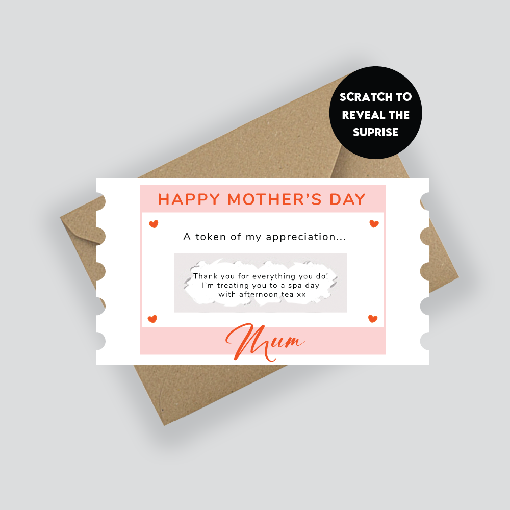 Personalised Mother's Day Scratch Card Surprise Gift - White & Pink - Fruit Salad Studio