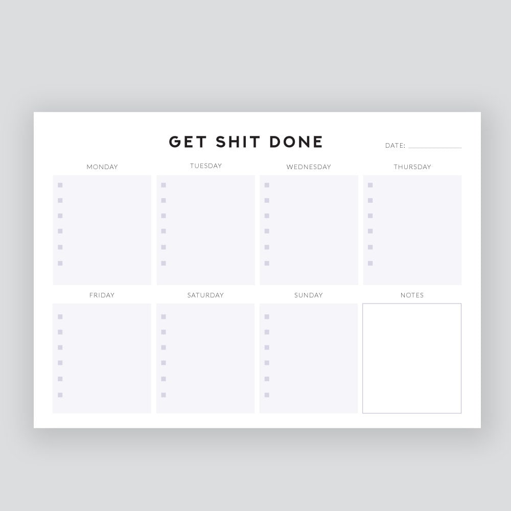 Get Shit Done Weekly Planner - Digital Download - Fruit Salad Studio